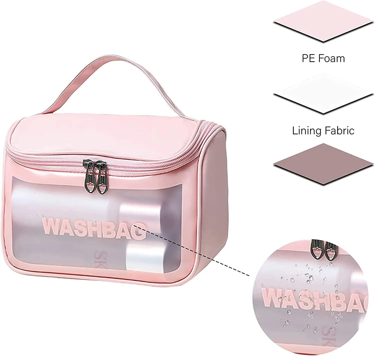 Xelvix Cosmetic Organizer Bag Makeup Pouch for Women Travel Toiletry Bag for Cosmetics Brushes Accessories Waterproof Zippered Cosmetic Bag Portable Carry Pouch (Pink)