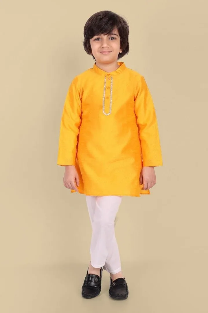 Yellow Cotton Silk Kurta and Pajama - Set of 2